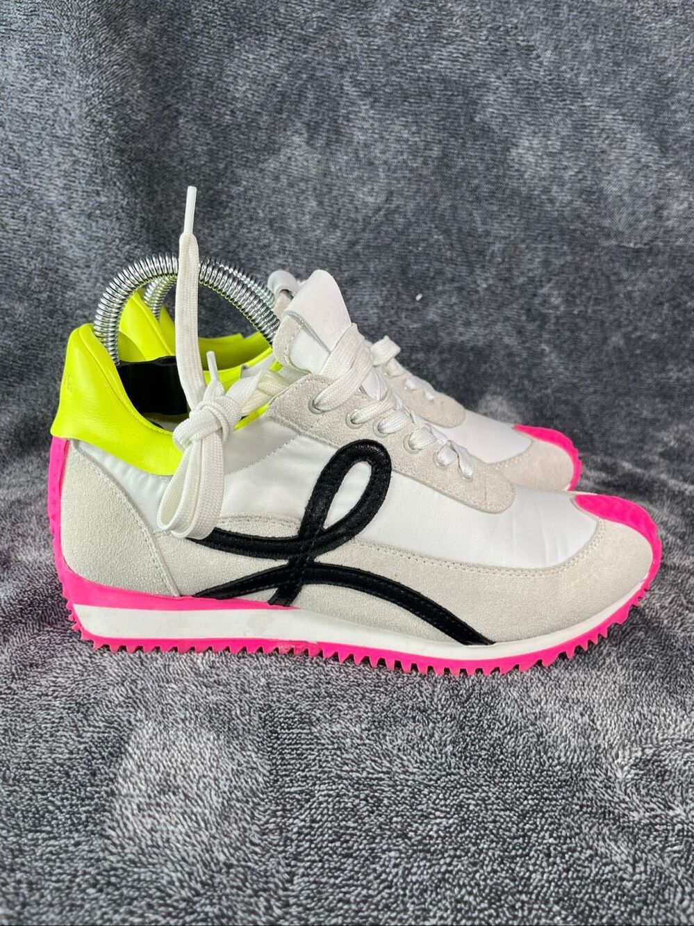 LOEWE Flow Runner Sneakers Nylon & Suede Soft White Neon Pink Yellow EU 38 / 8 - Picture 3 of 10